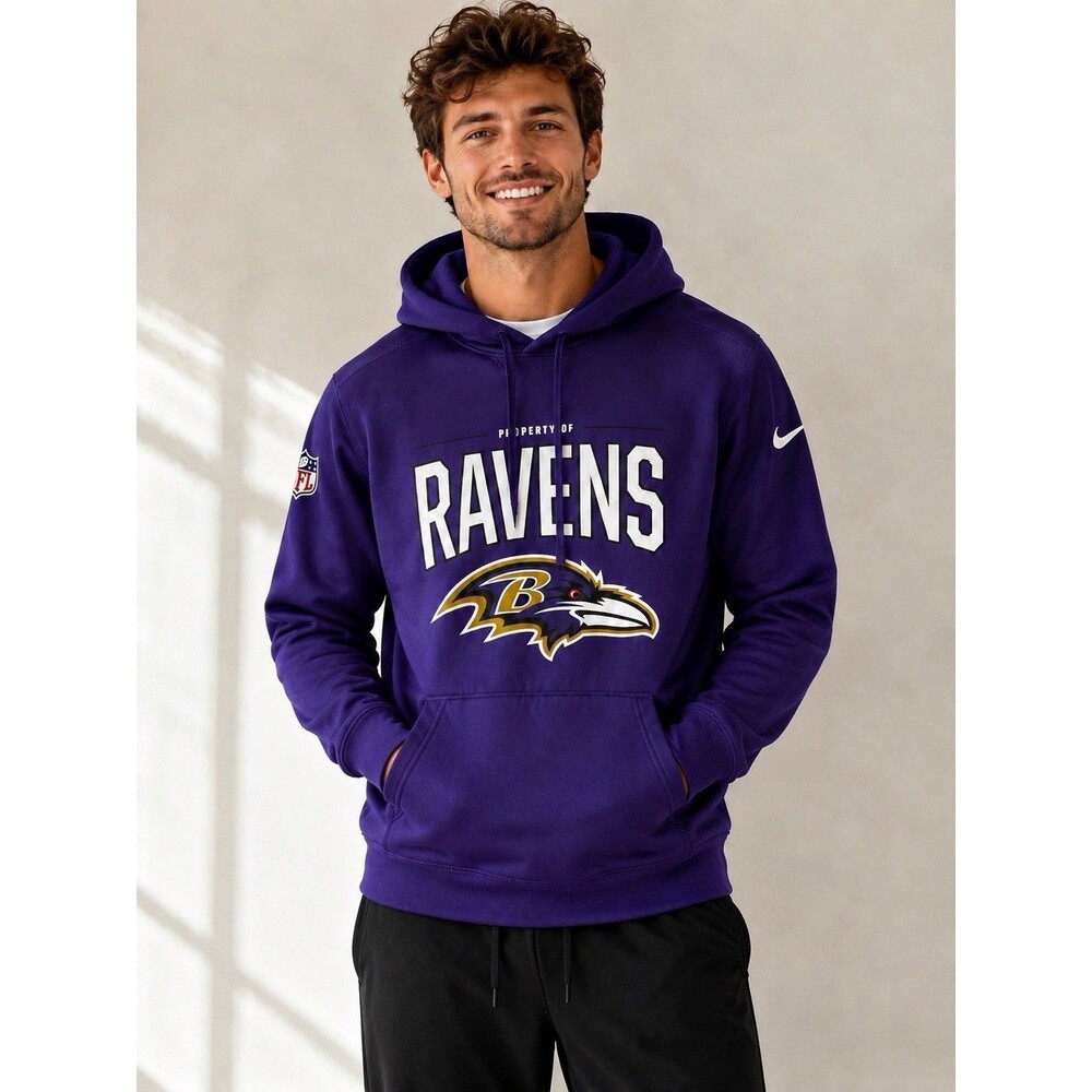 Nike Dri Fit Baltimore Ravens Hoodie NFL Training Equipment Size Medium Purple